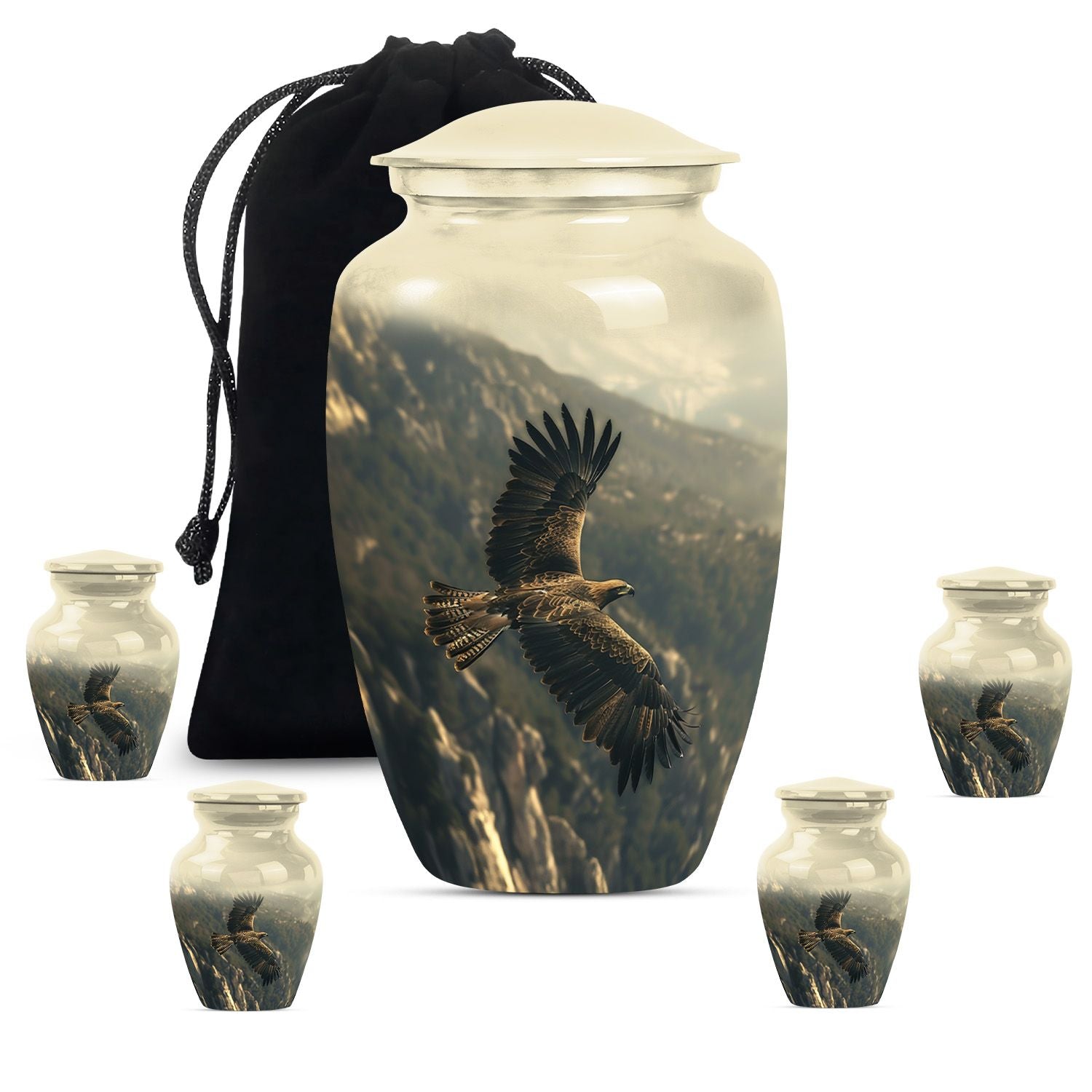 Eagle Theme Large Urn With 4 Keepsake Urn