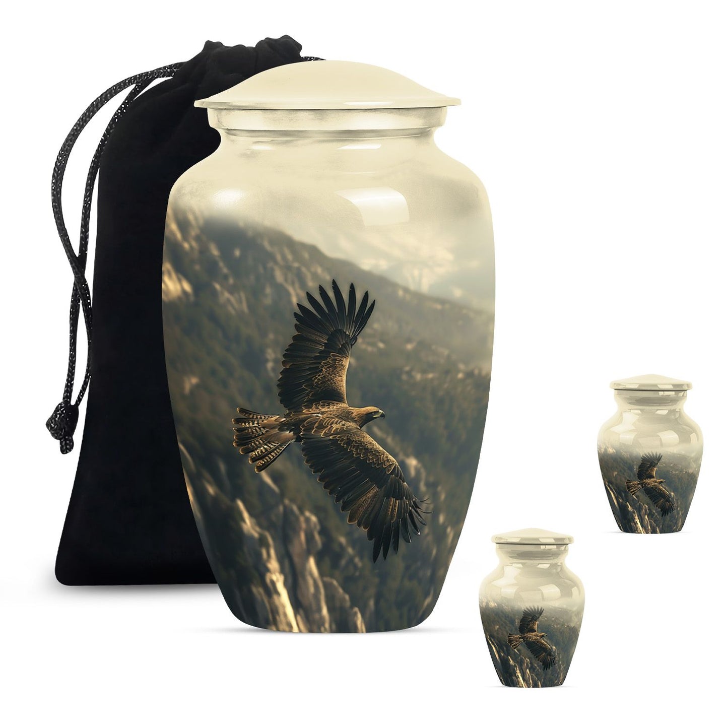 Eagle Theme Large Urn With 2 Keepsake Urn