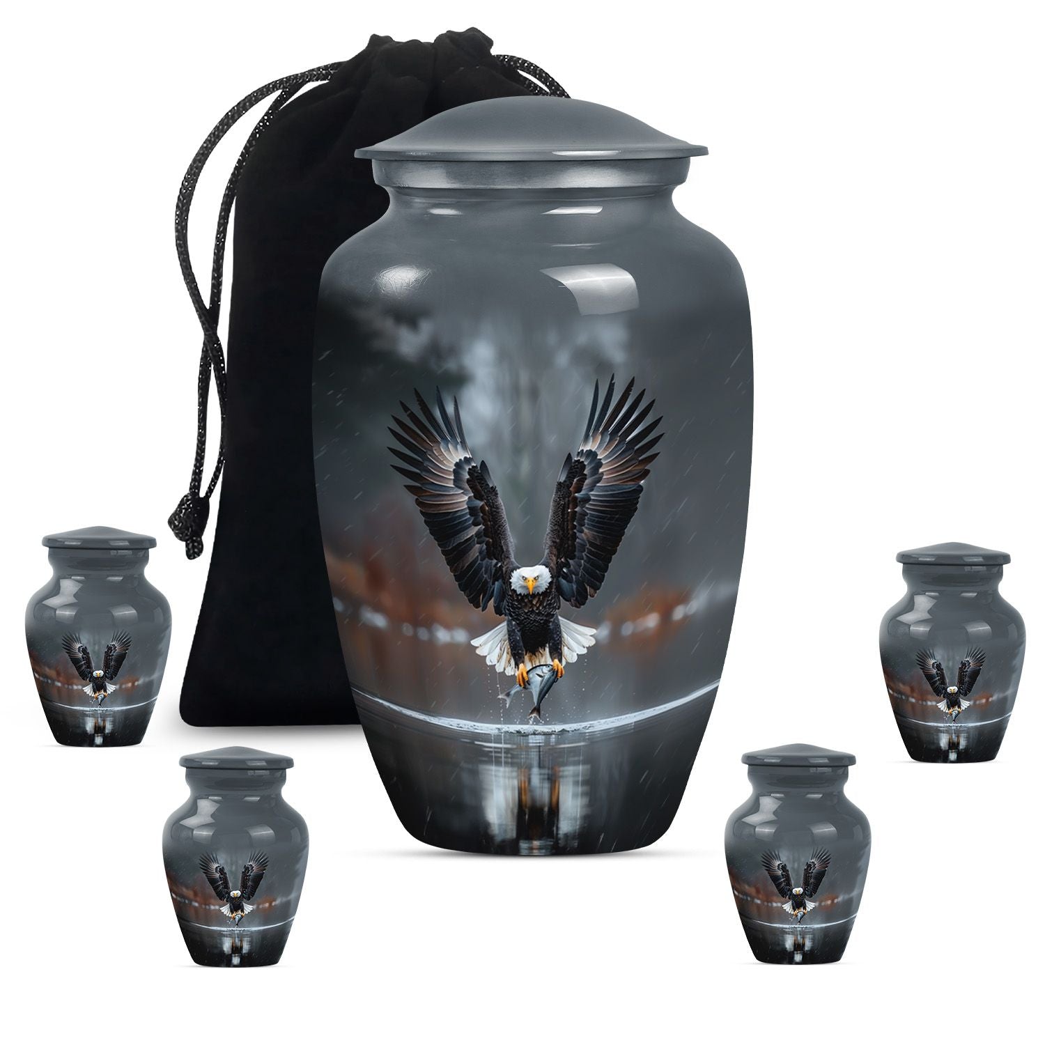 Eagle Theme Large Urn With 4 Keepsake Urn