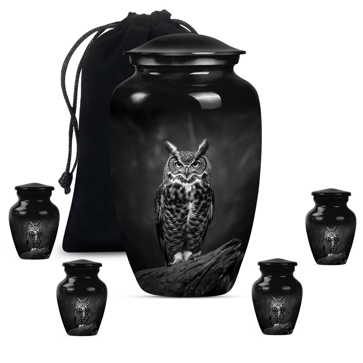 Owl Theme Large Urn With 4 Keepsake Urn