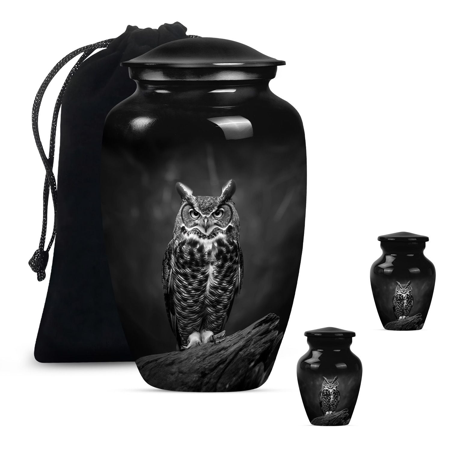 Owl Theme Large Urn With 2 Keepsake Urn