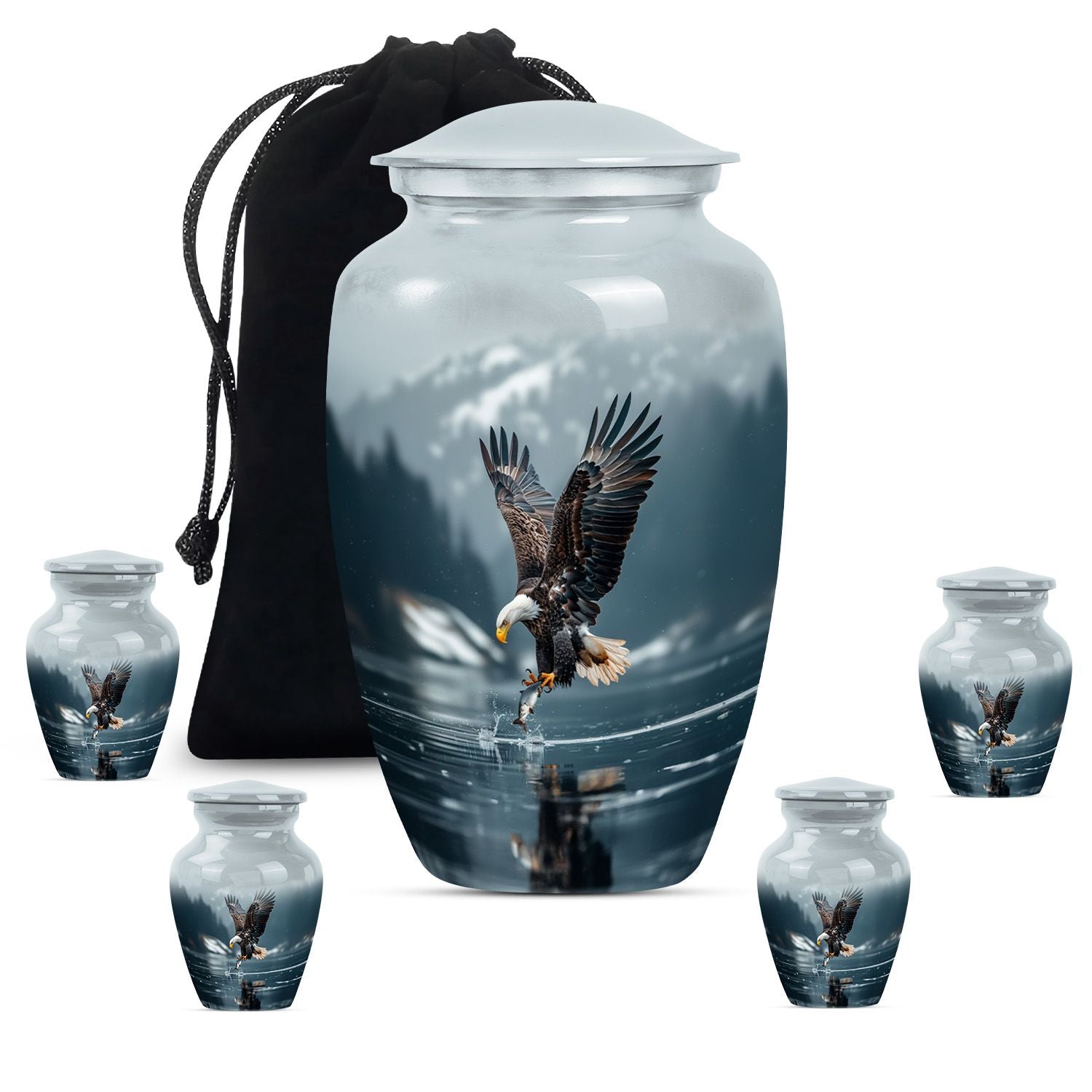 Eagle Theme Large Urn With 4 Keepsake Urn