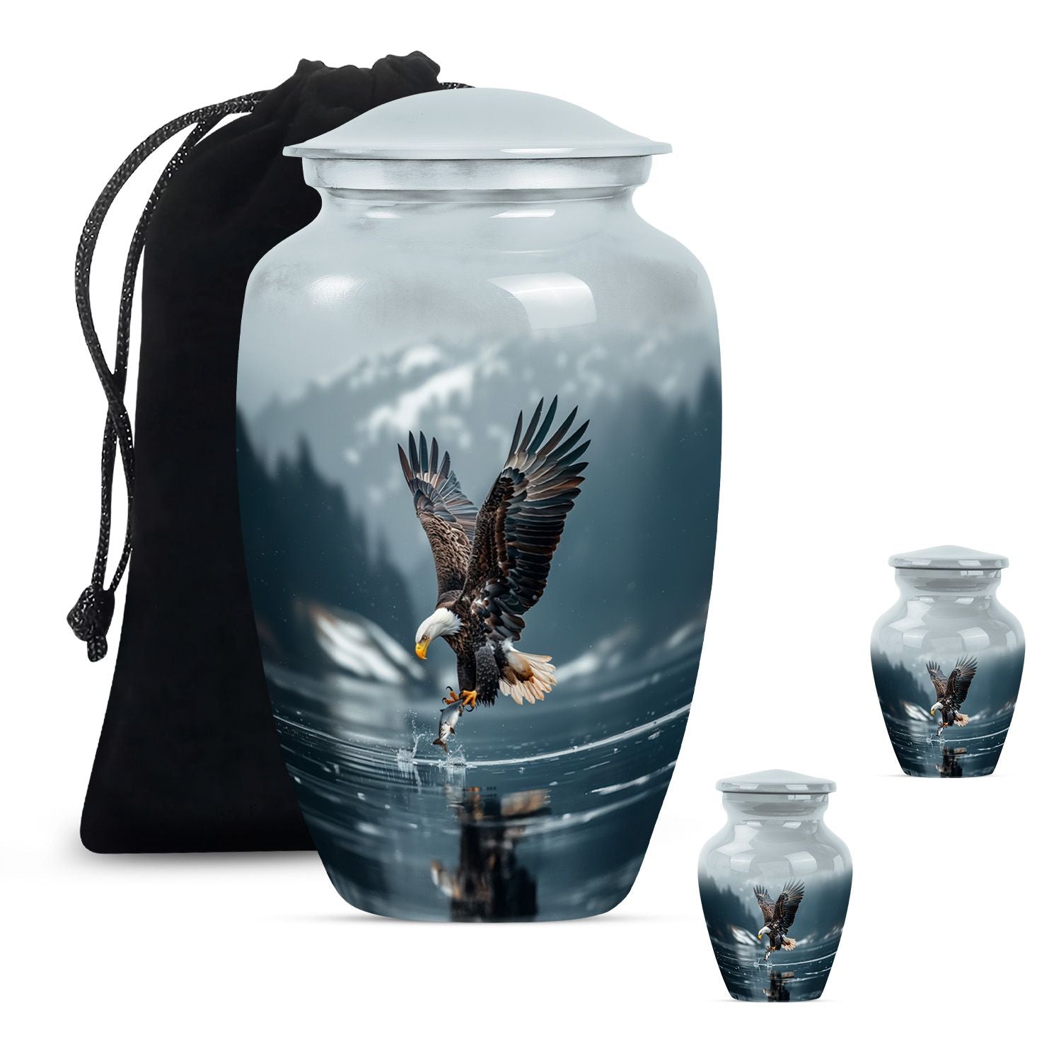 Eagle Theme Large Urn With 2 Keepsake Urn