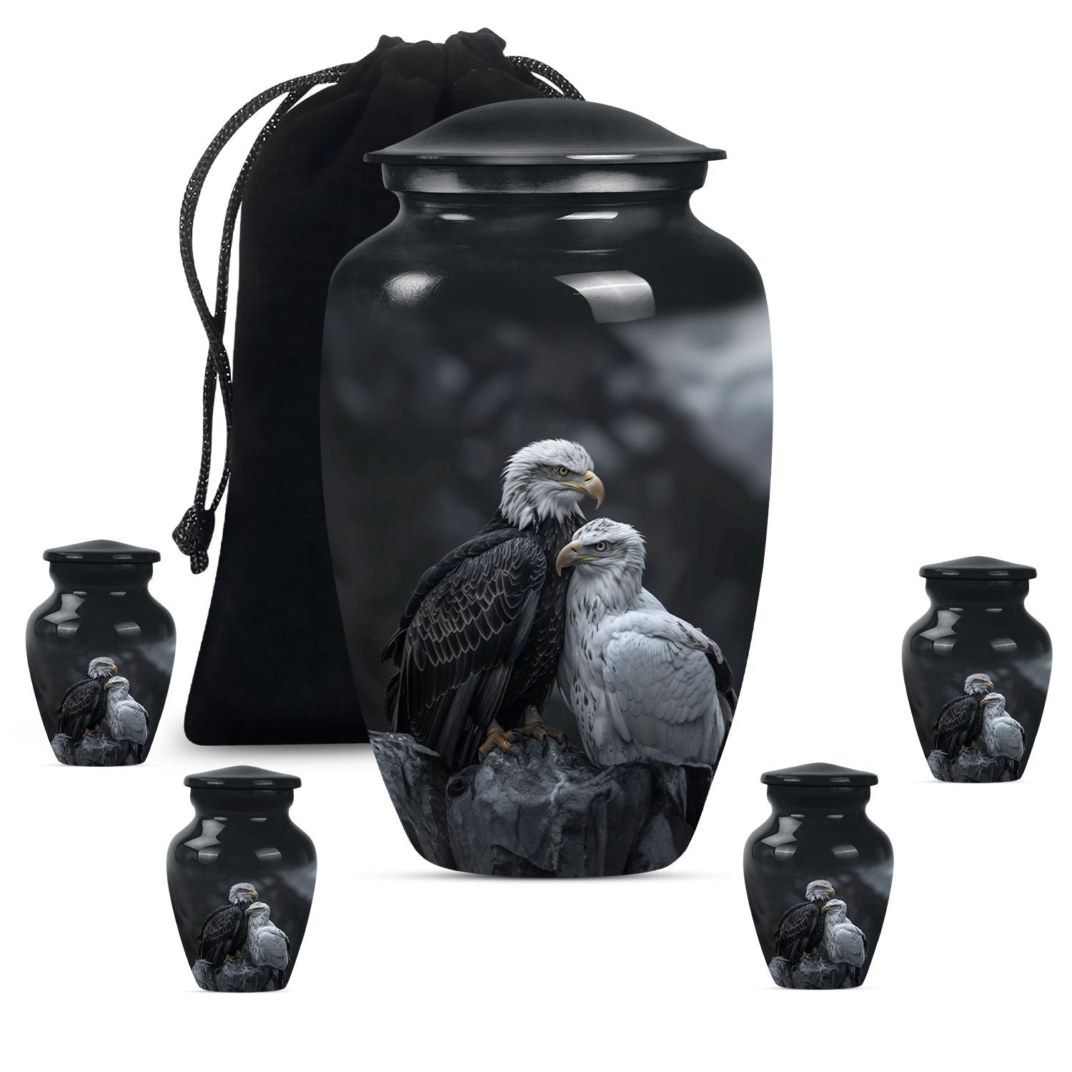 Eagle Theme Large Urn With 4 Keepsake Urn