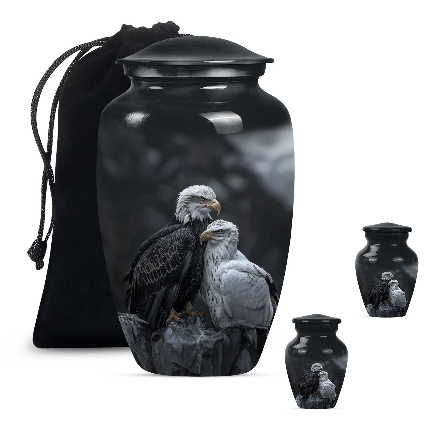 Eagle Theme Large Urn With 2 Keepsake Urn