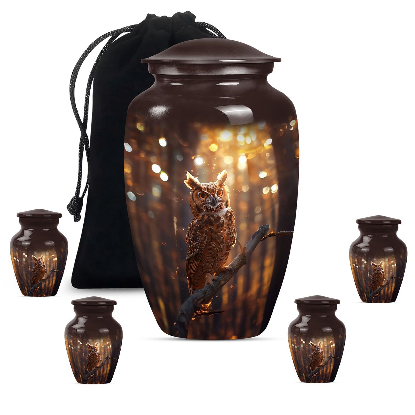 Owl Theme Large Urn With 4 Keepsake Urn
