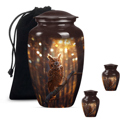 Owl Theme Large Urn With 2 Keepsake Urn