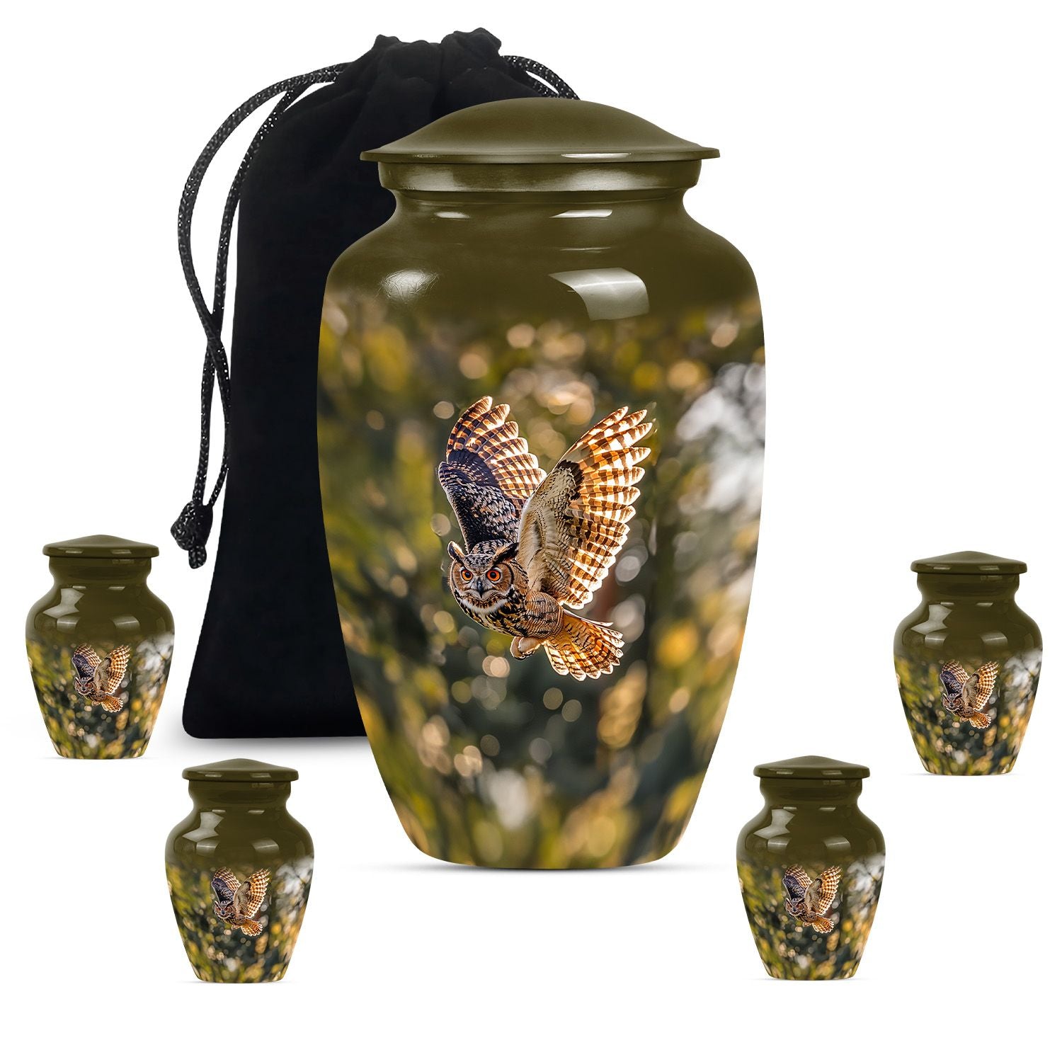 Owl Theme Large Urn With 4 Keepsake Urn