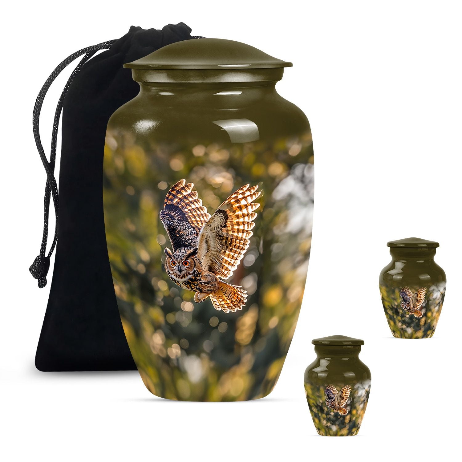 Owl Theme Large Urn With 2 Keepsake Urn