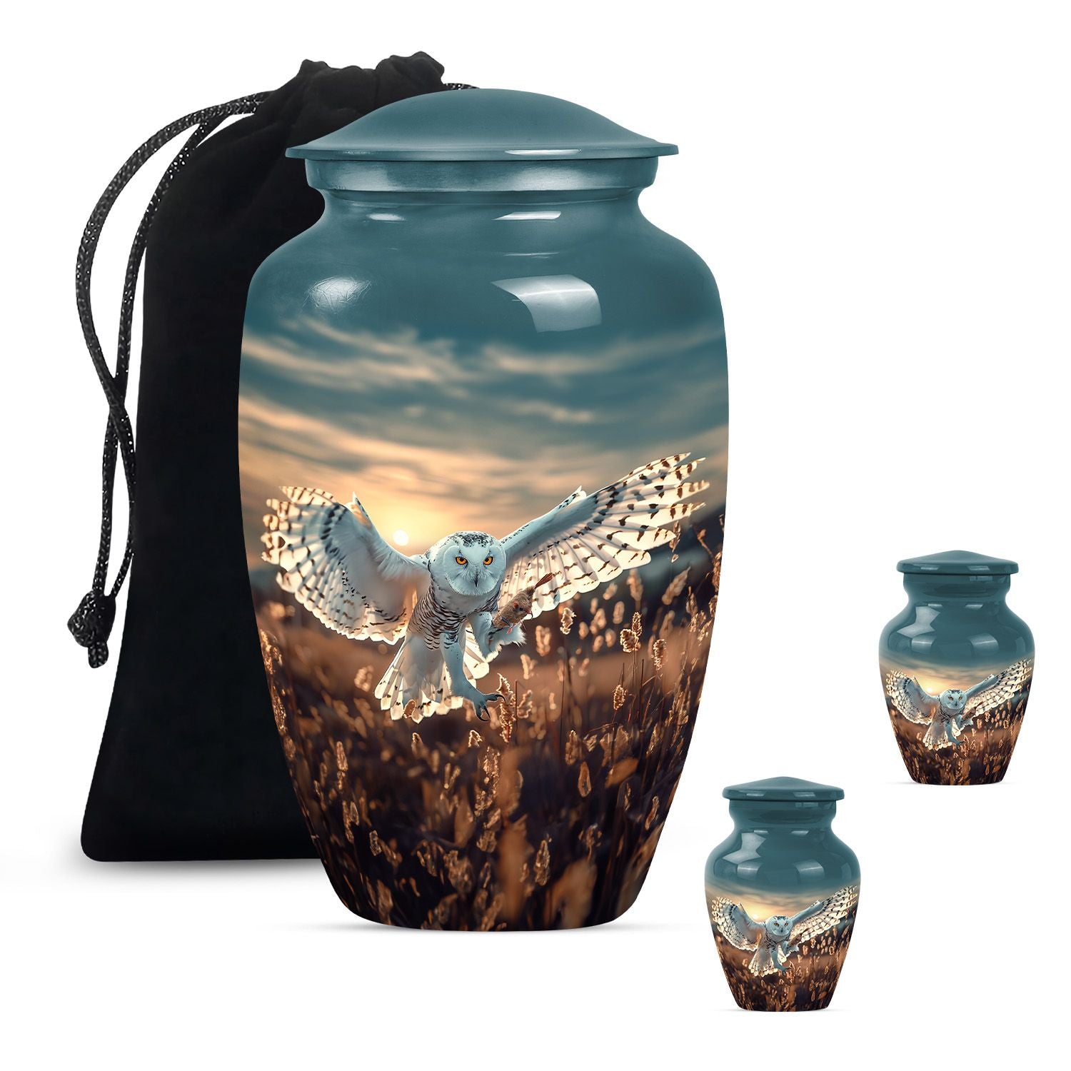 Owl Theme Large Urn With 2 Keepsake Urn