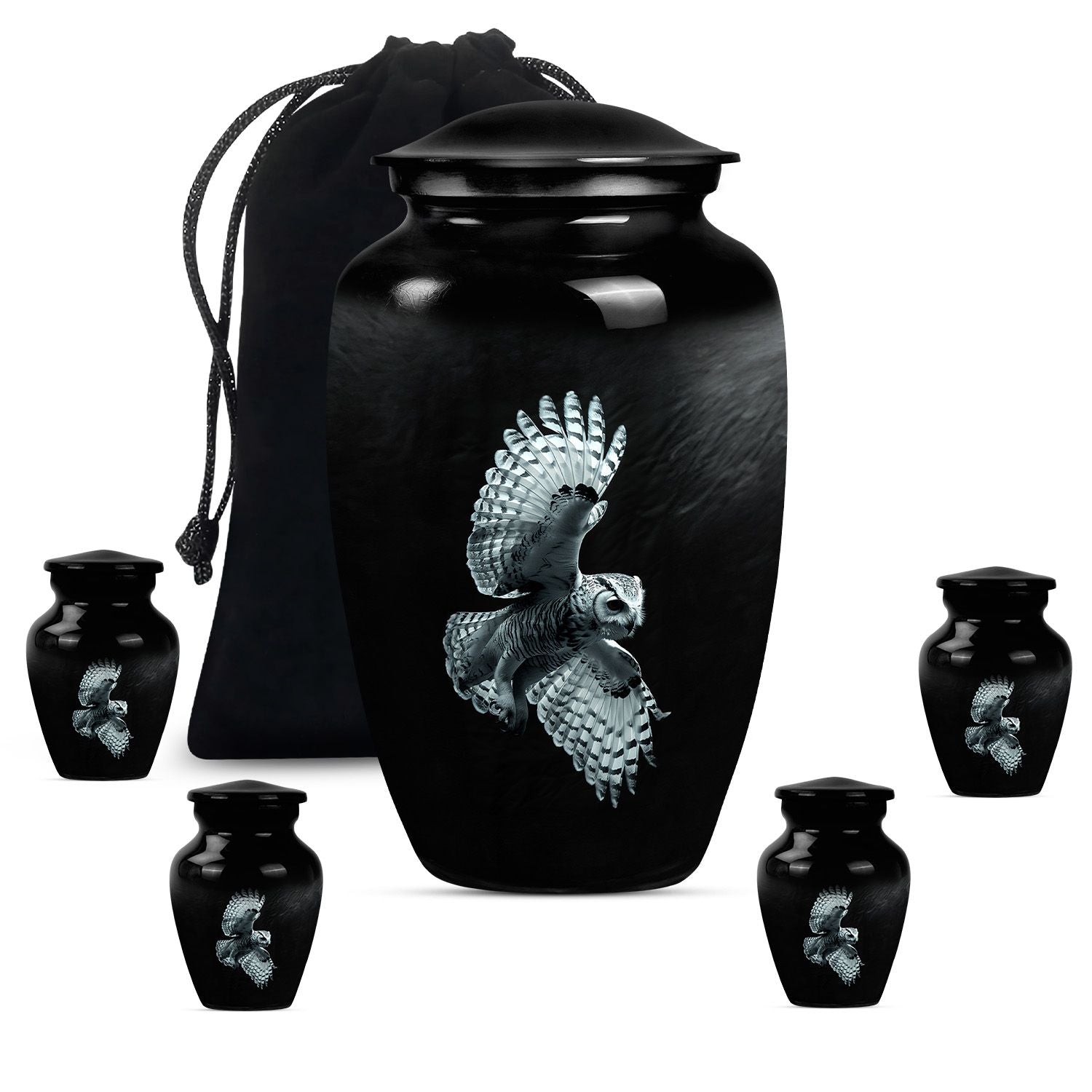 Owl Theme Large Urn With 4 Keepsake Urn