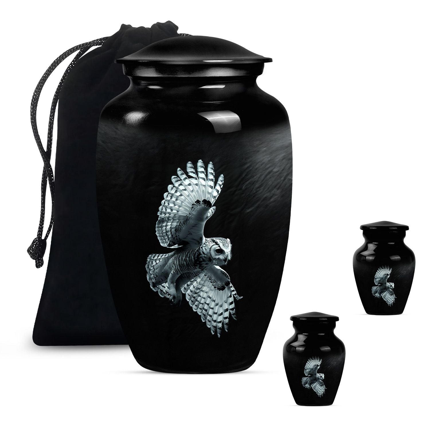 Owl Theme Large Urn With 2 Keepsake Urn