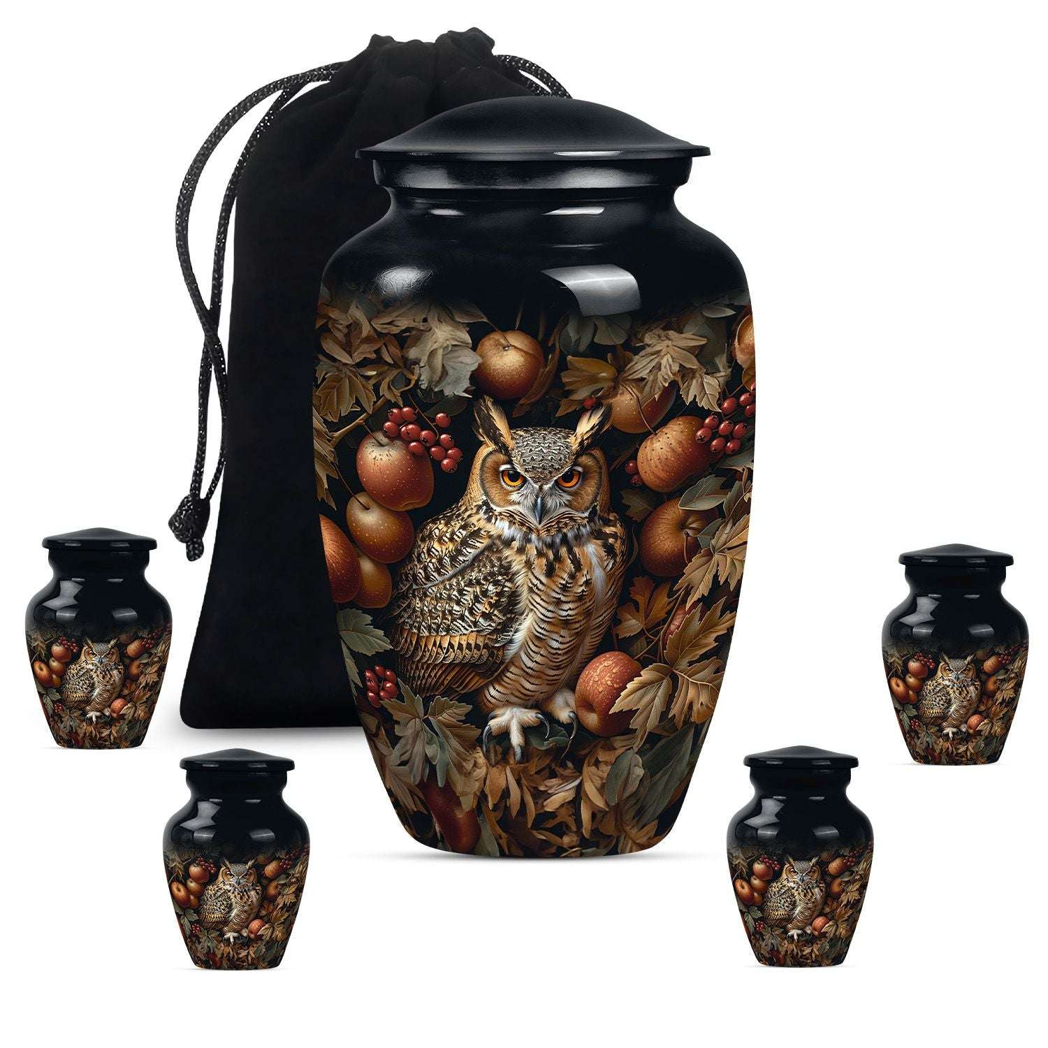 Owl Theme Large Urn With 4 Keepsake Urn