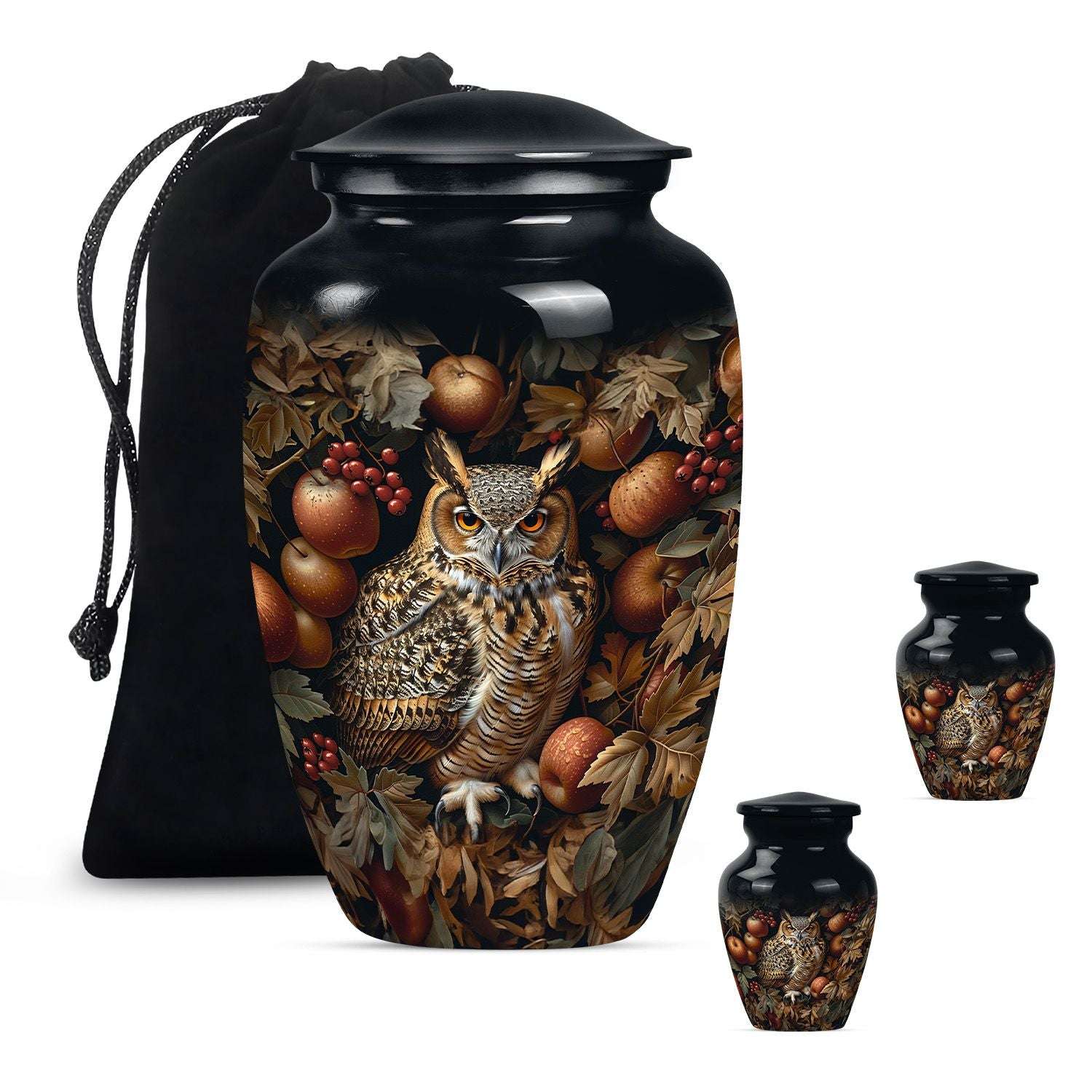 Owl Theme Large Urn With 2 Keepsake Urn