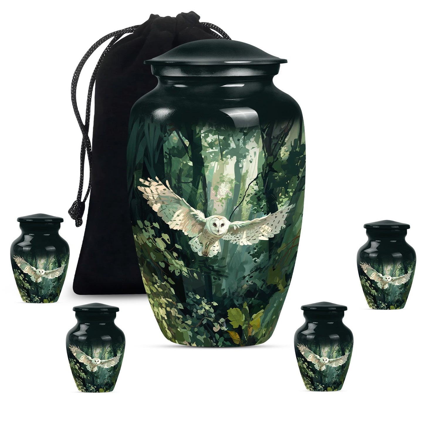 Owl Theme Large Urn With 4 Keepsake Urn