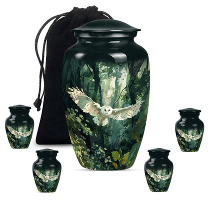 Owl Theme Large Urn With 4 Keepsake Urn