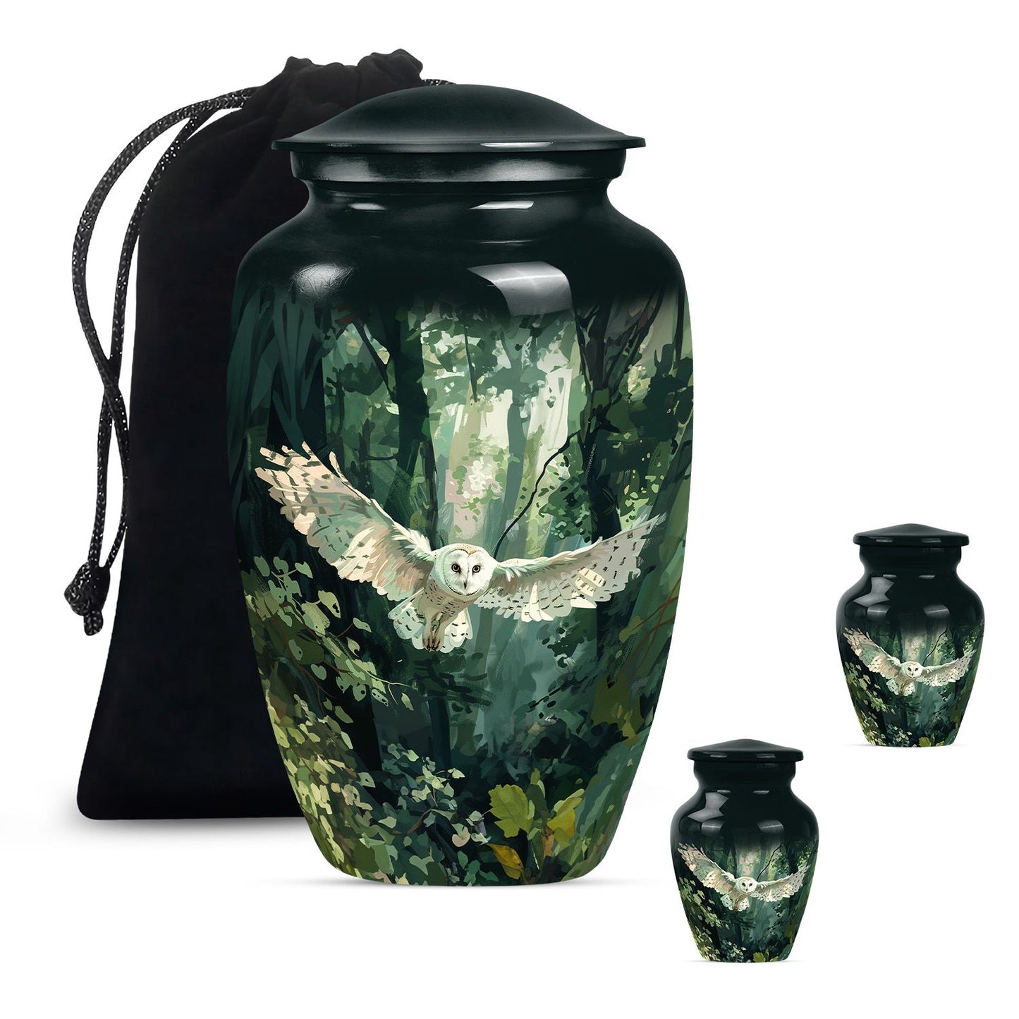 Owl Theme Large Urn With 2 Keepsake Urn