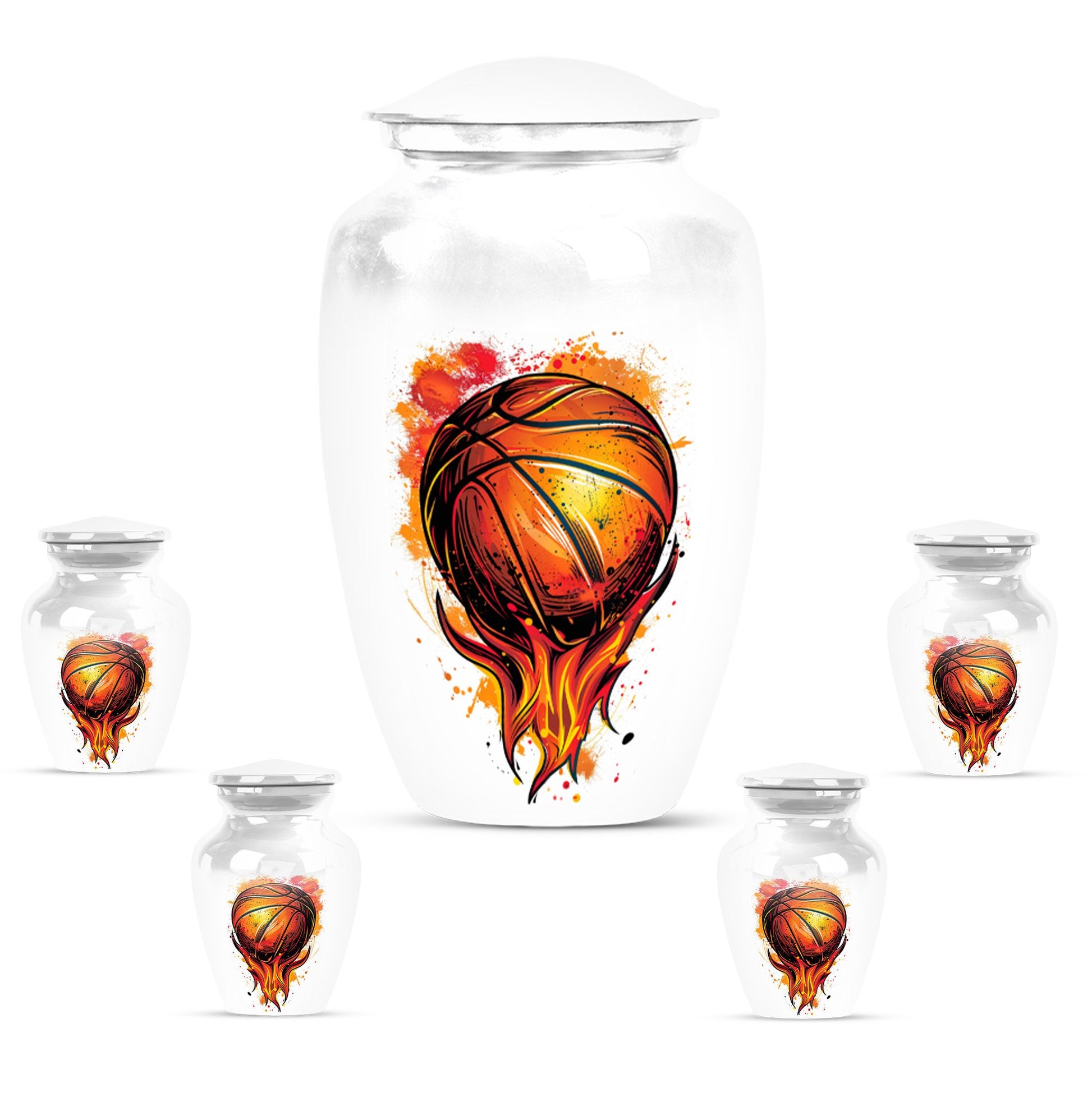 Basketball Theme Large Urn With 4 Keepsake Urn