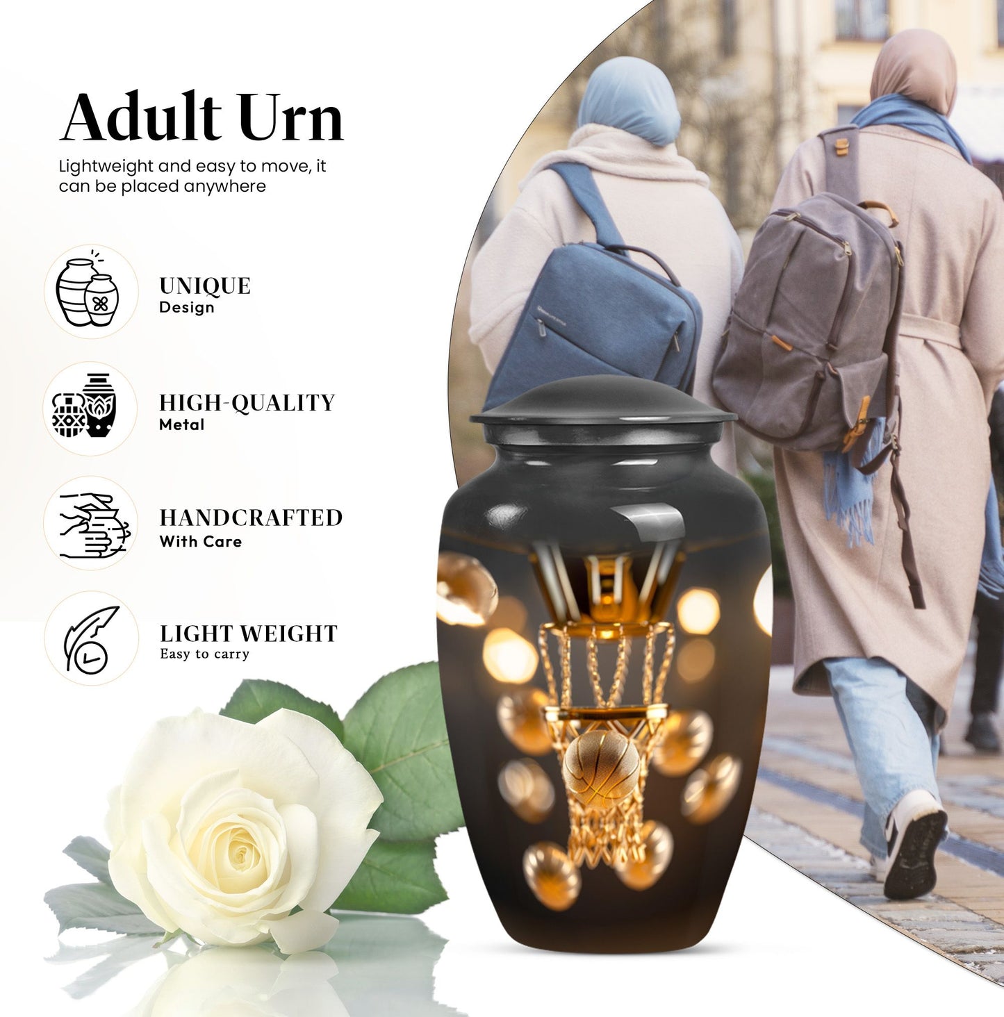 Classic 10-Inch basketball-themed memorial urn.