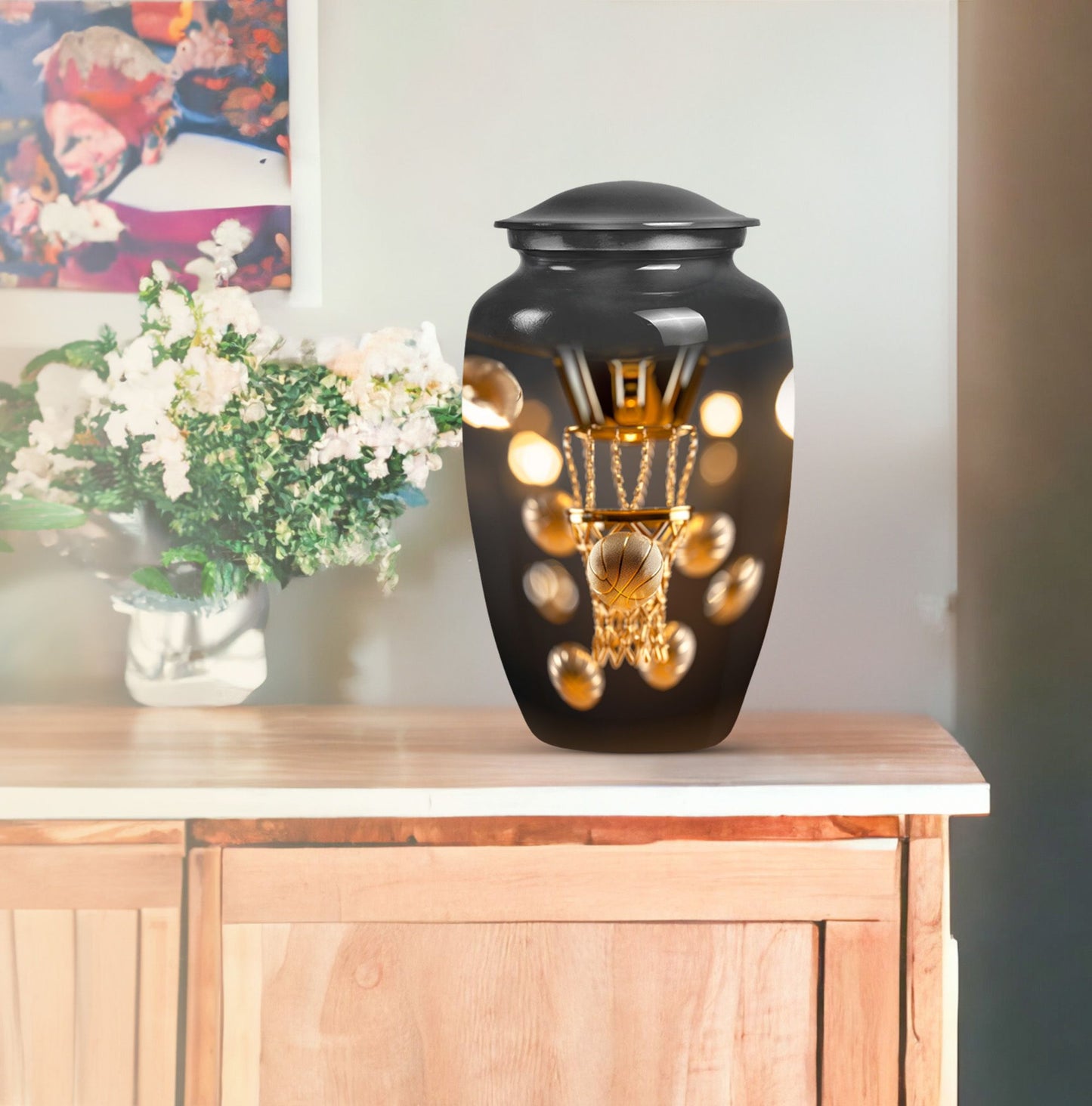 Classic 10-Inch basketball-themed memorial urn.