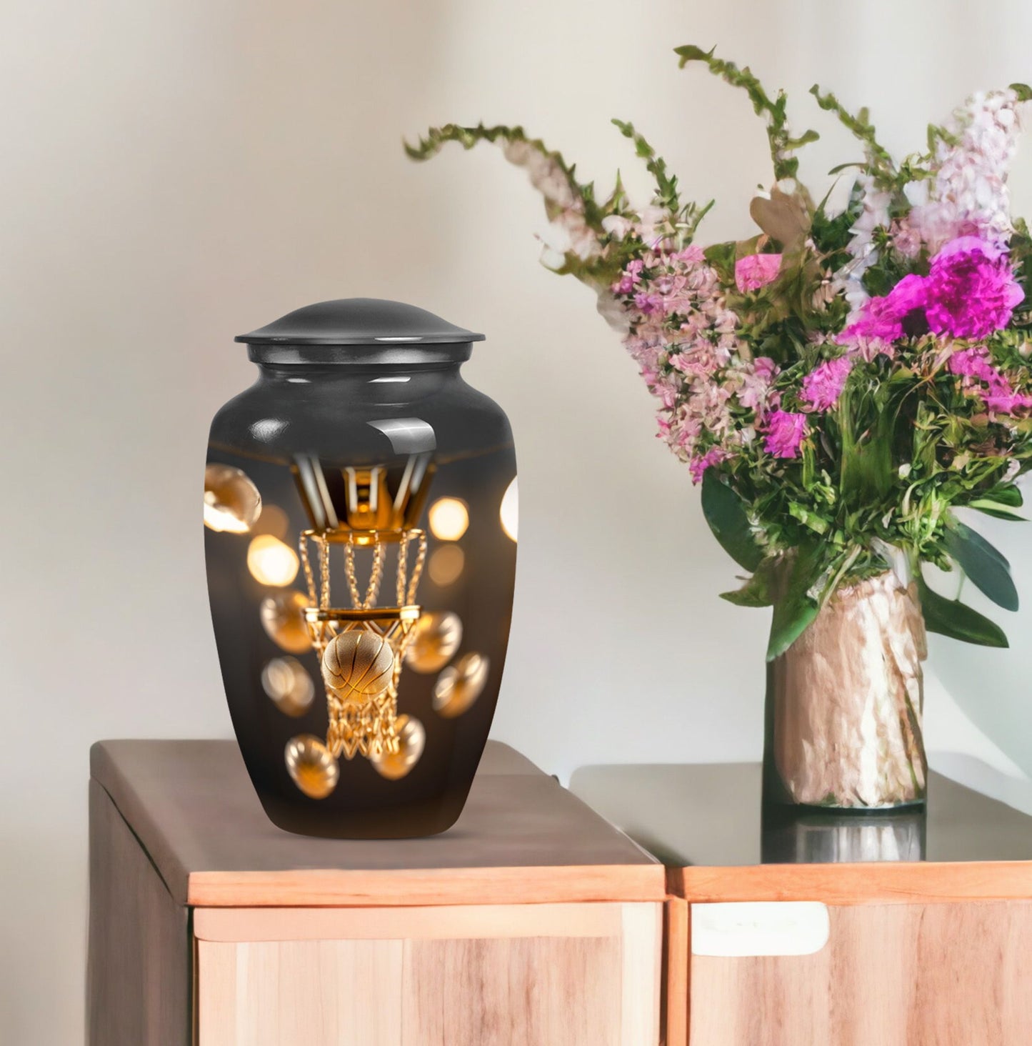 Classic 10-Inch basketball-themed memorial urn.