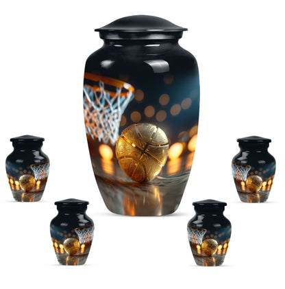 Basketball Theme Large Urn With 4 Keepsake Urn