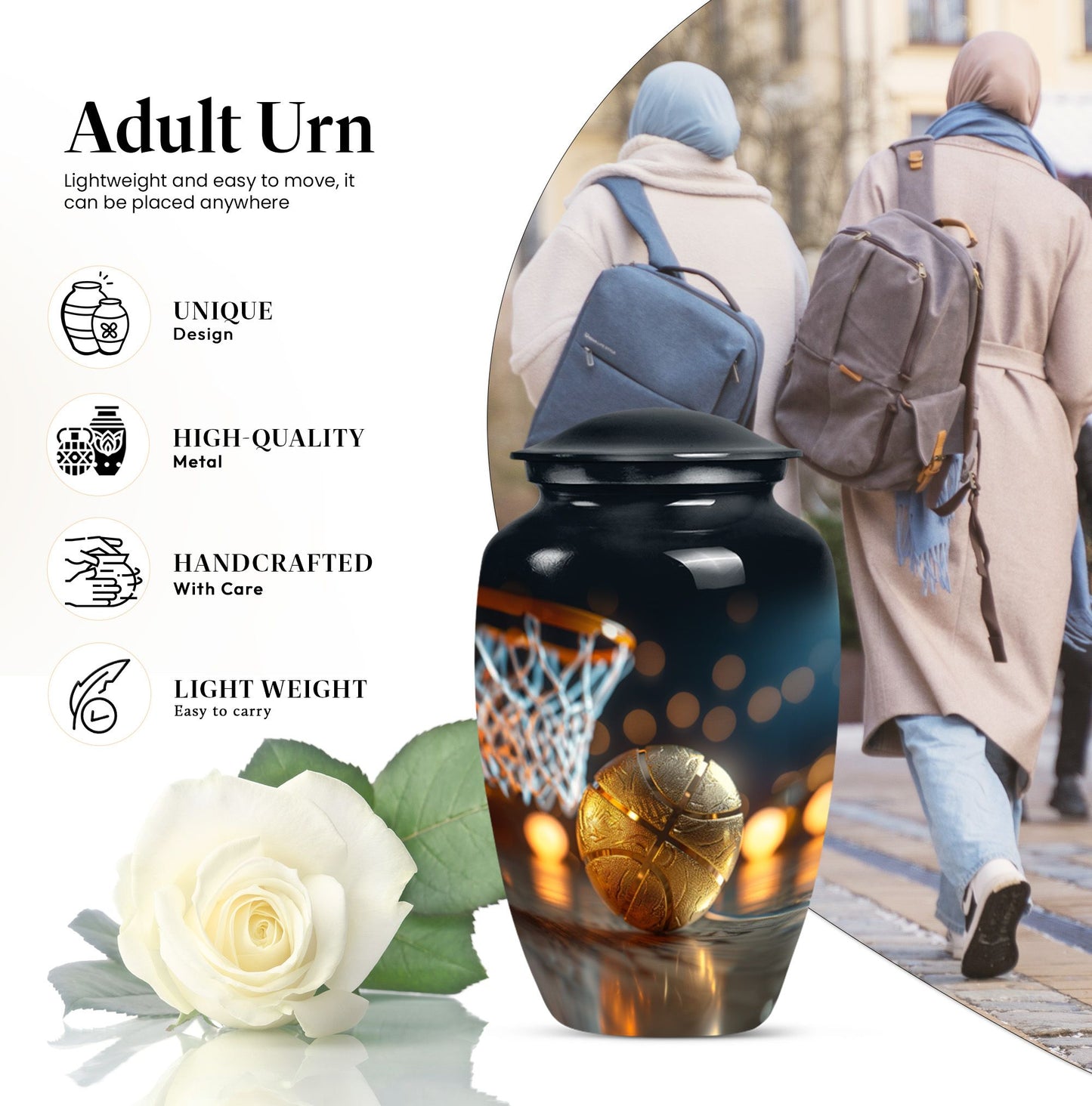 classic basketball urn, memorial burial funeral cremation
