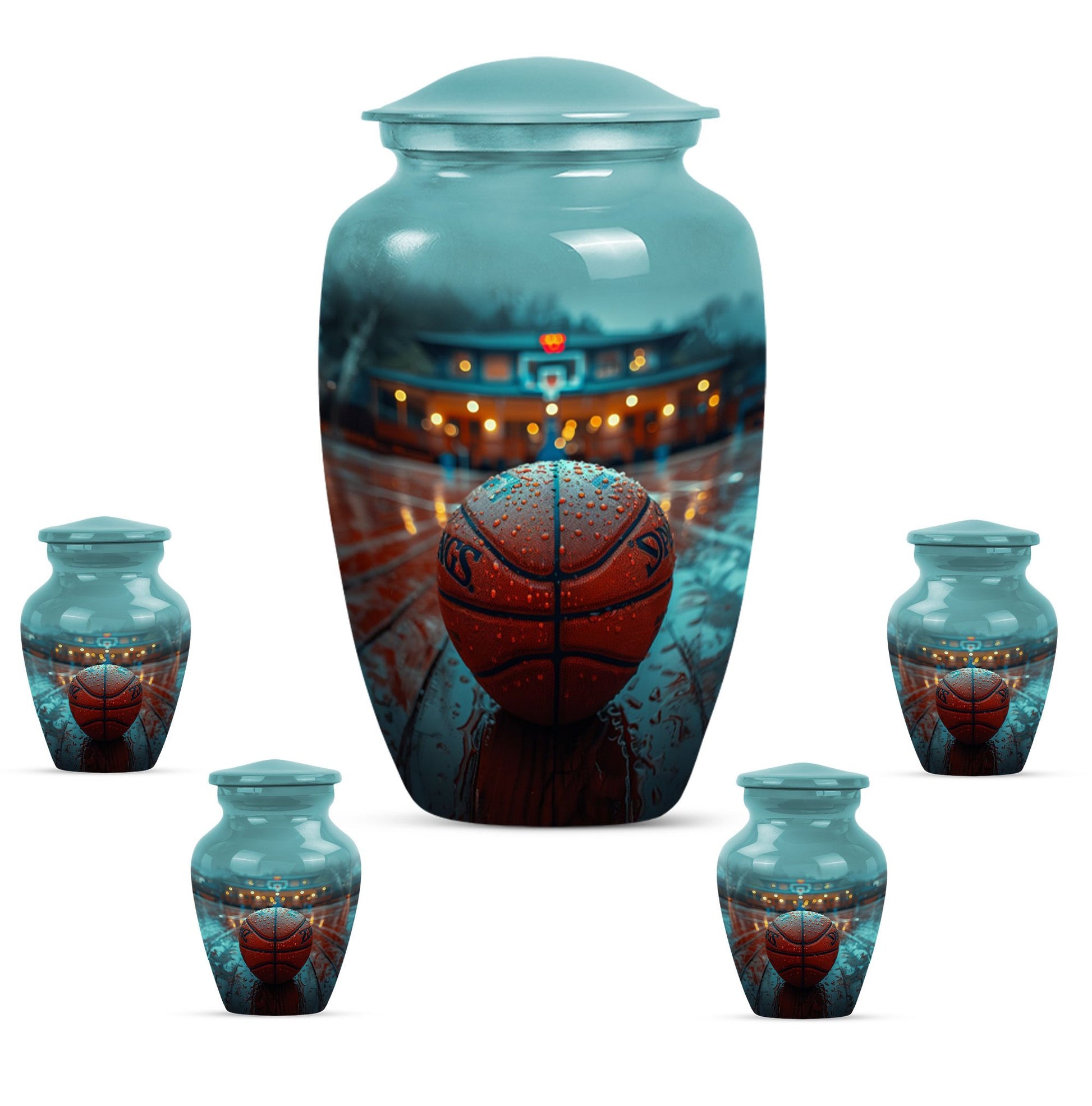 Basketball Theme Large Urn With 4 Keepsake Urn