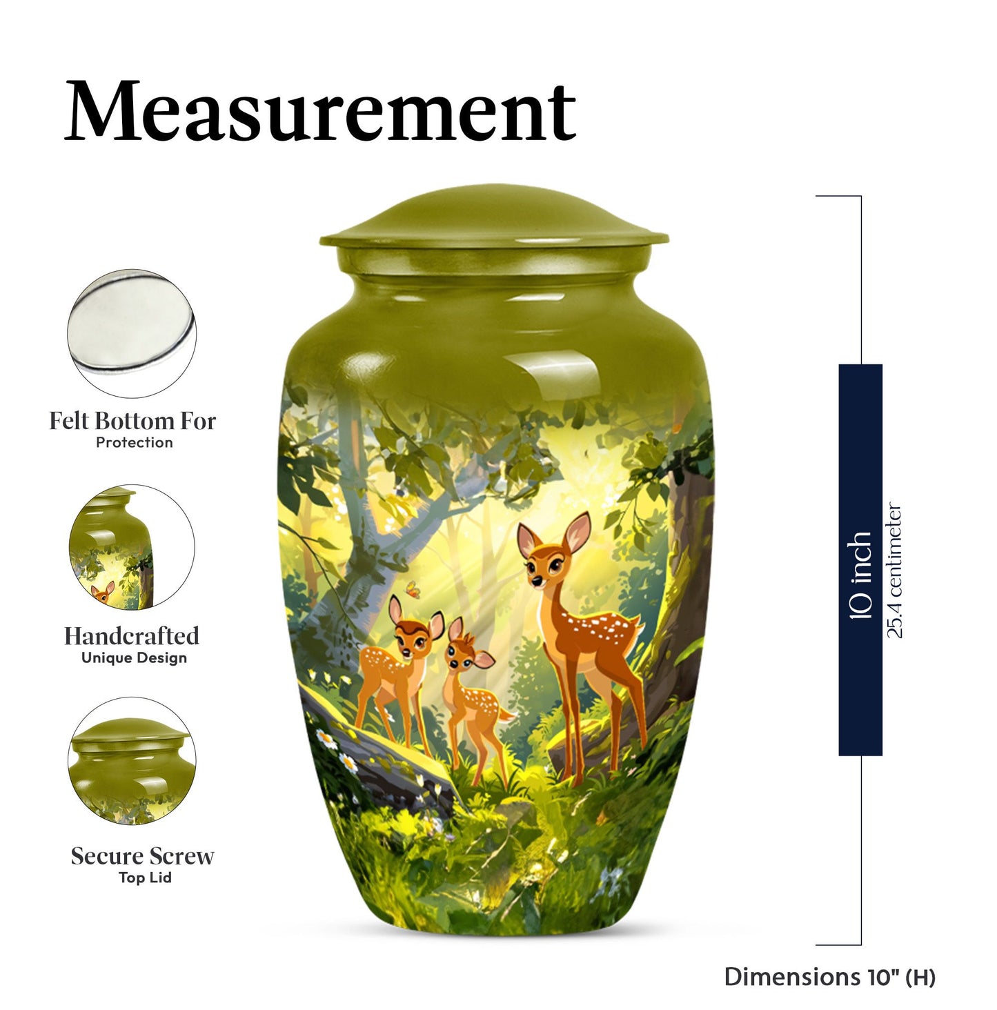 Classic 10-inch deer Urn, memorial urn for men.
