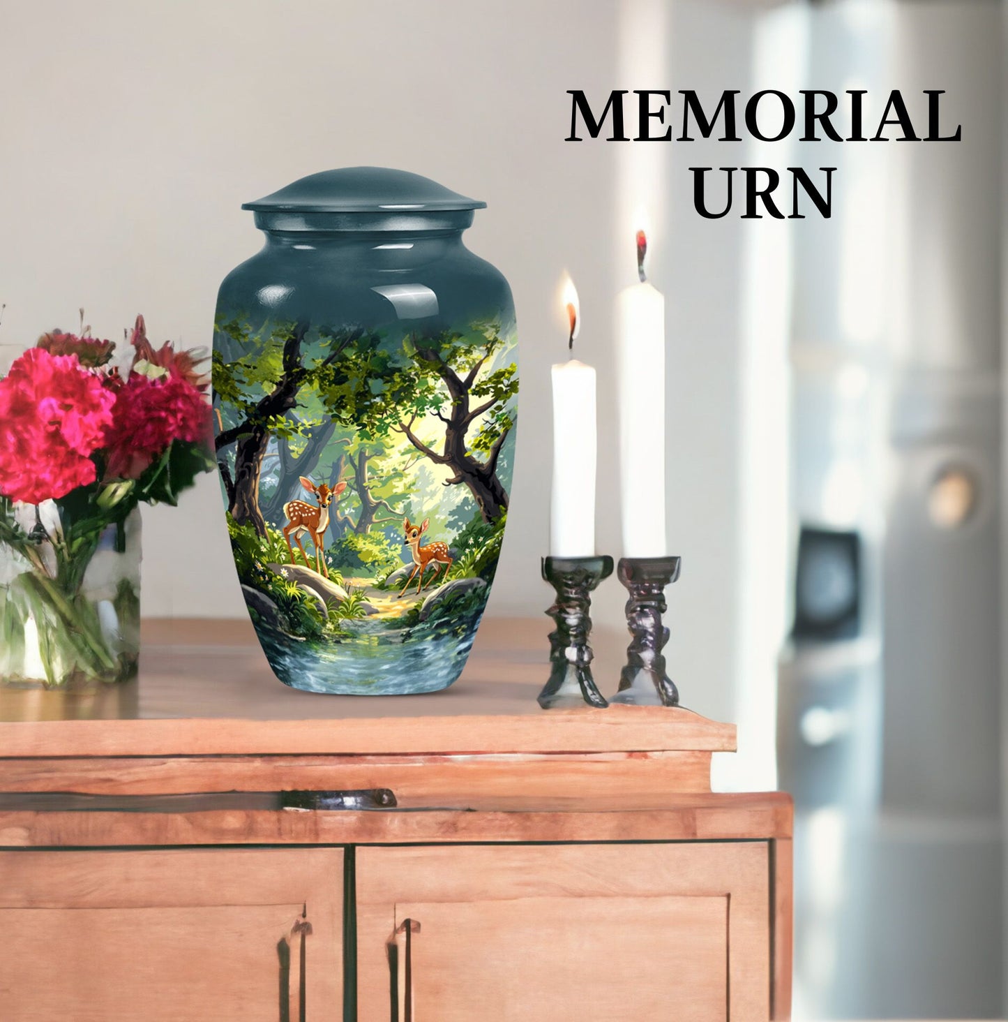 Elegant 10-inch aluminium gramophone themed deer urn.