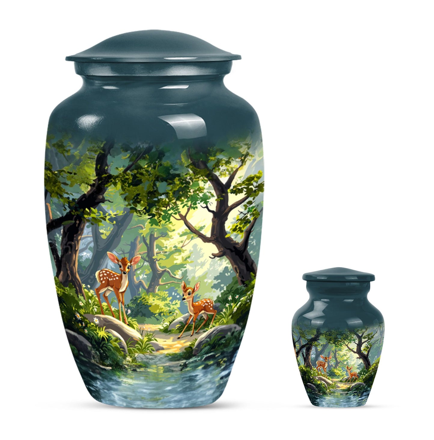 Elegant 10-inch aluminium gramophone themed deer urn.