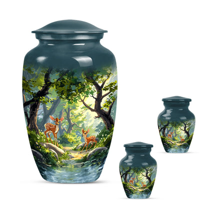Elegant 10-inch aluminium gramophone themed deer urn.