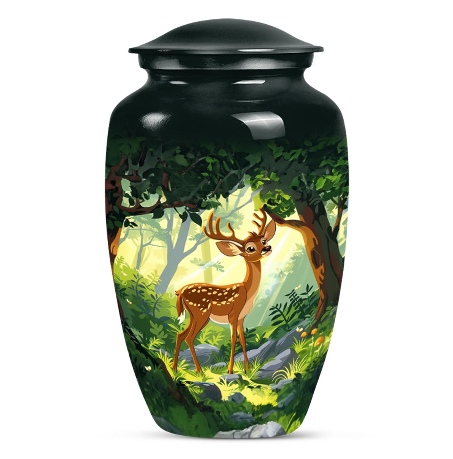 10-Inch aluminium deer urn.