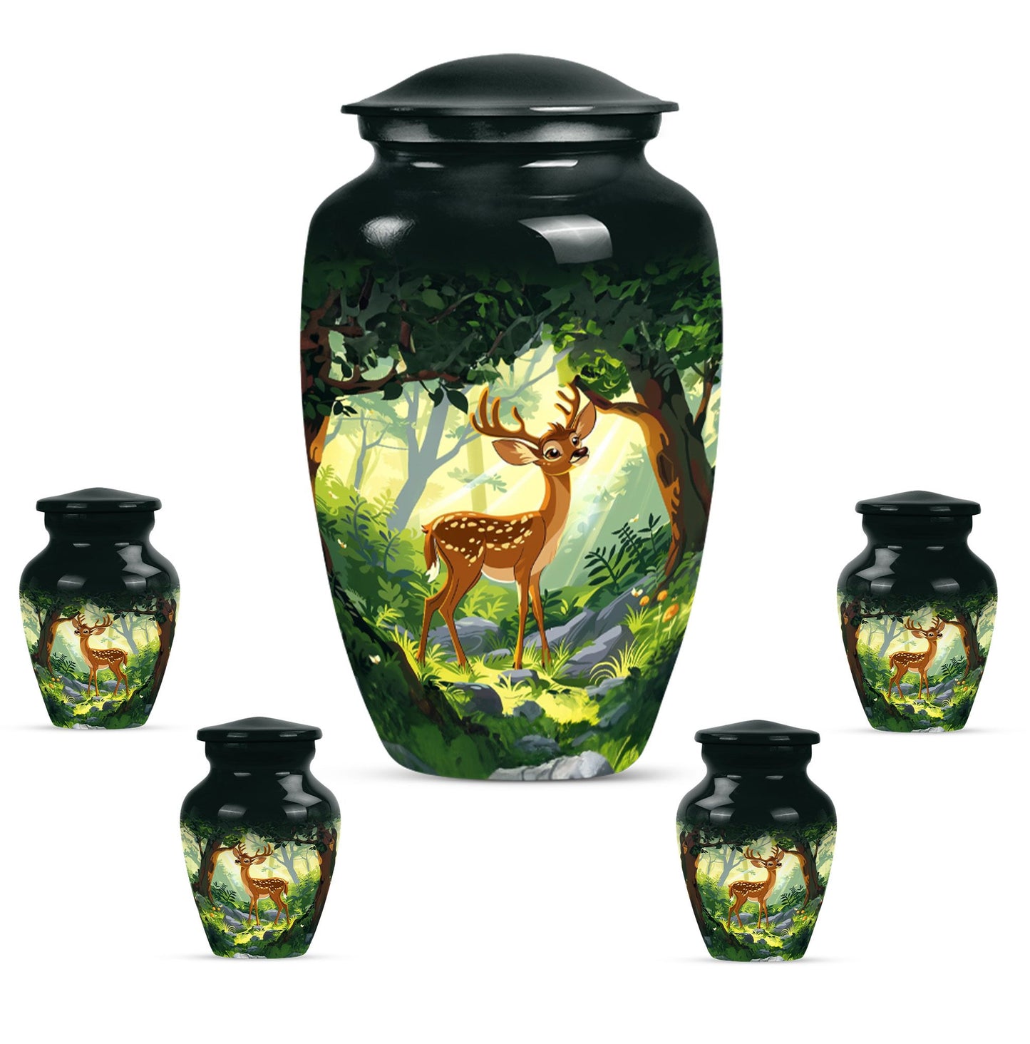 10-Inch aluminium deer urn.