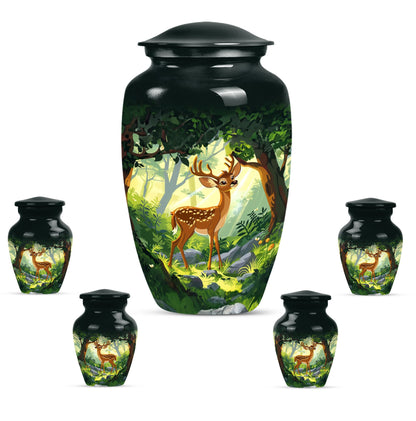 10-Inch aluminium deer urn.