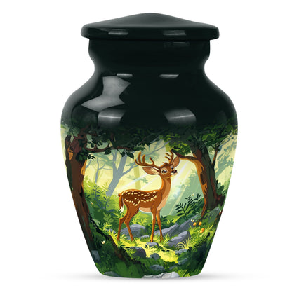 10-Inch aluminium deer urn.