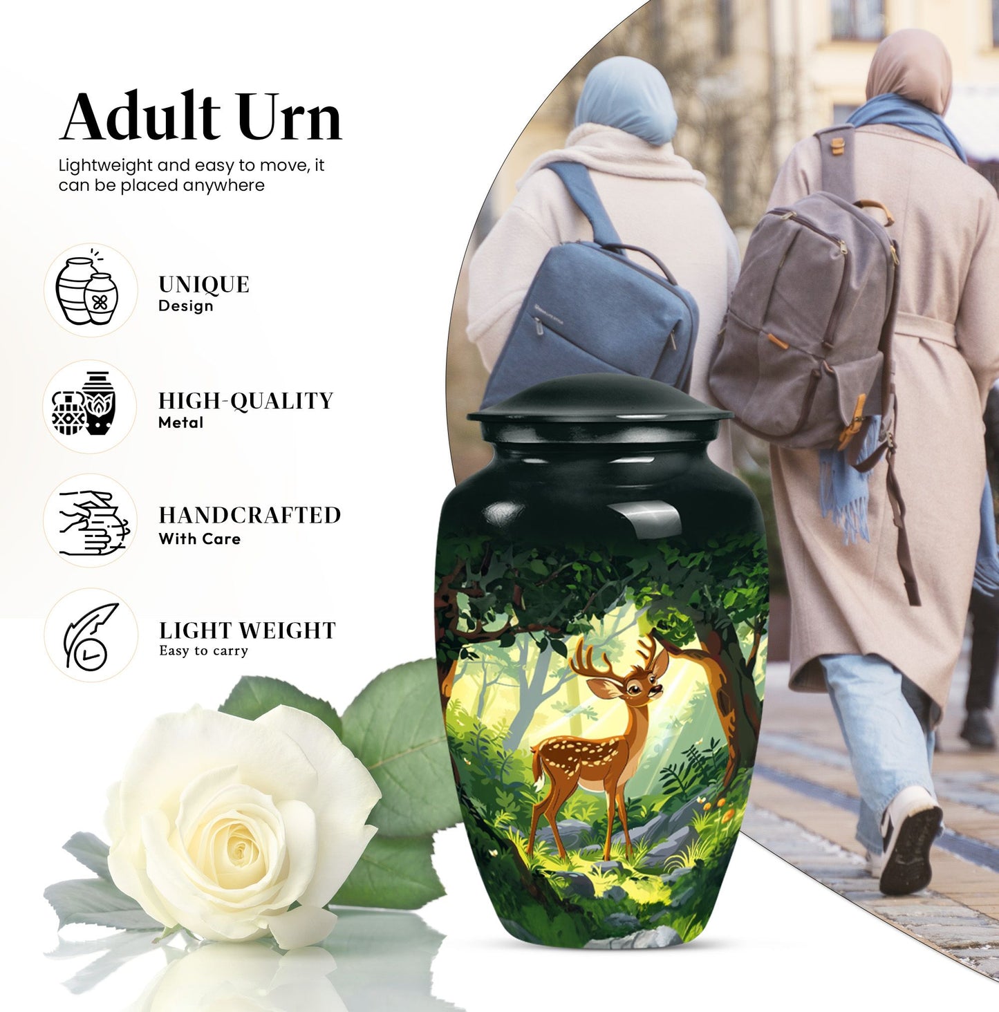 10-Inch aluminium deer urn.