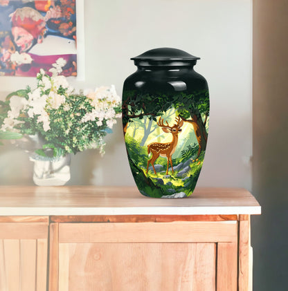 10-Inch aluminium deer urn.