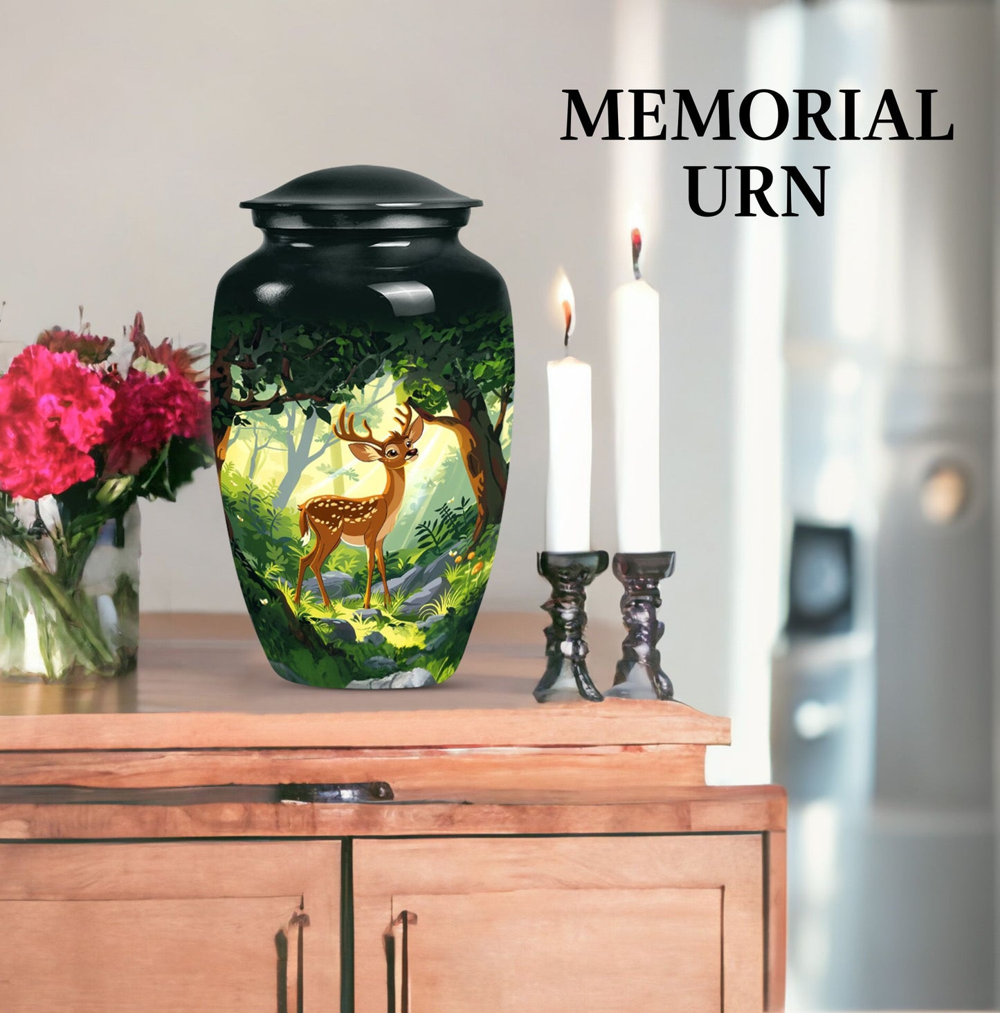 10-Inch aluminium deer urn.
