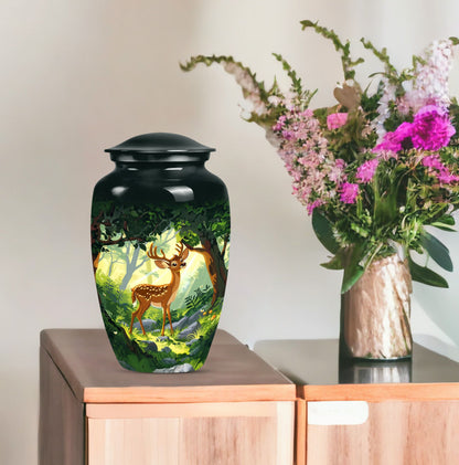 10-Inch aluminium deer urn.