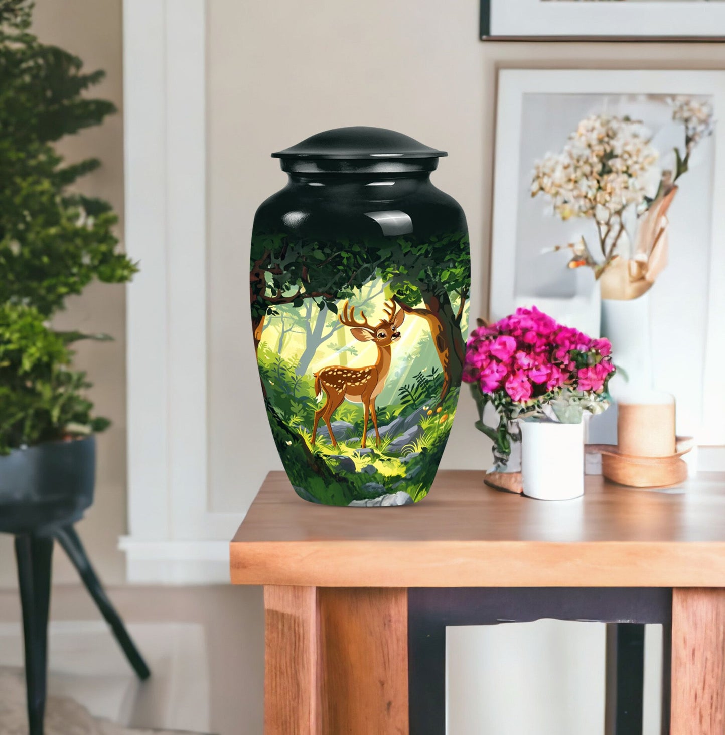 10-Inch aluminium deer urn.
