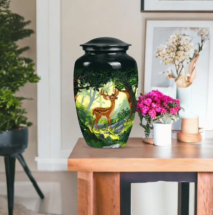 10-Inch aluminium deer urn.