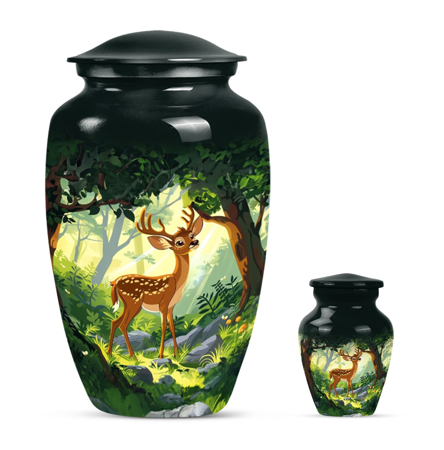 10-Inch aluminium deer urn.
