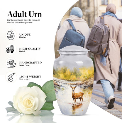 deer Urn made from Aluminium for woman's funeral ashes