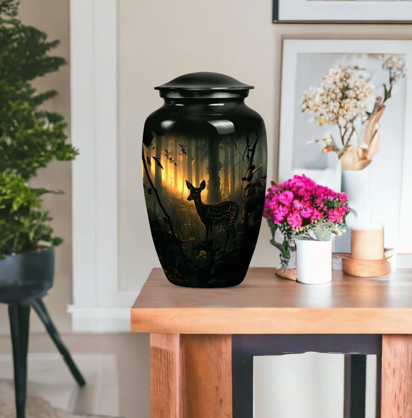 10-inch classic gramophone-themed deer urn.
