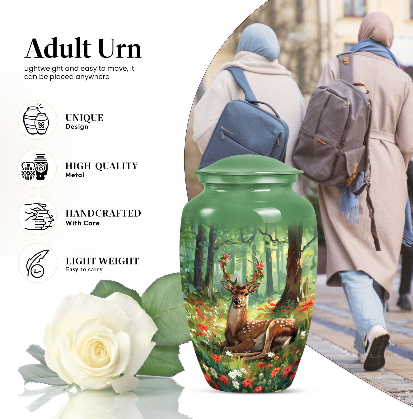Classic 10-inch deer urn.