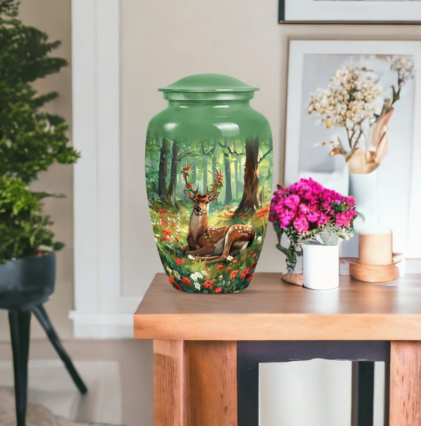 Classic 10-inch deer urn.