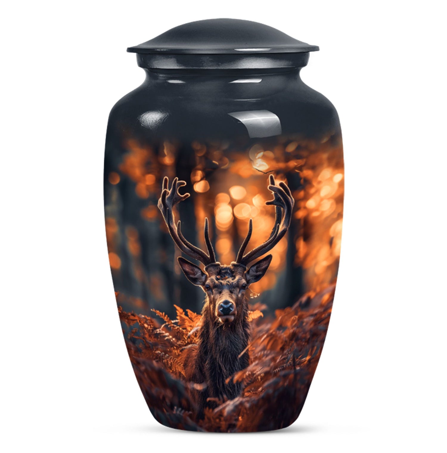 Classic 10-inch aluminium deer urn for ashes.