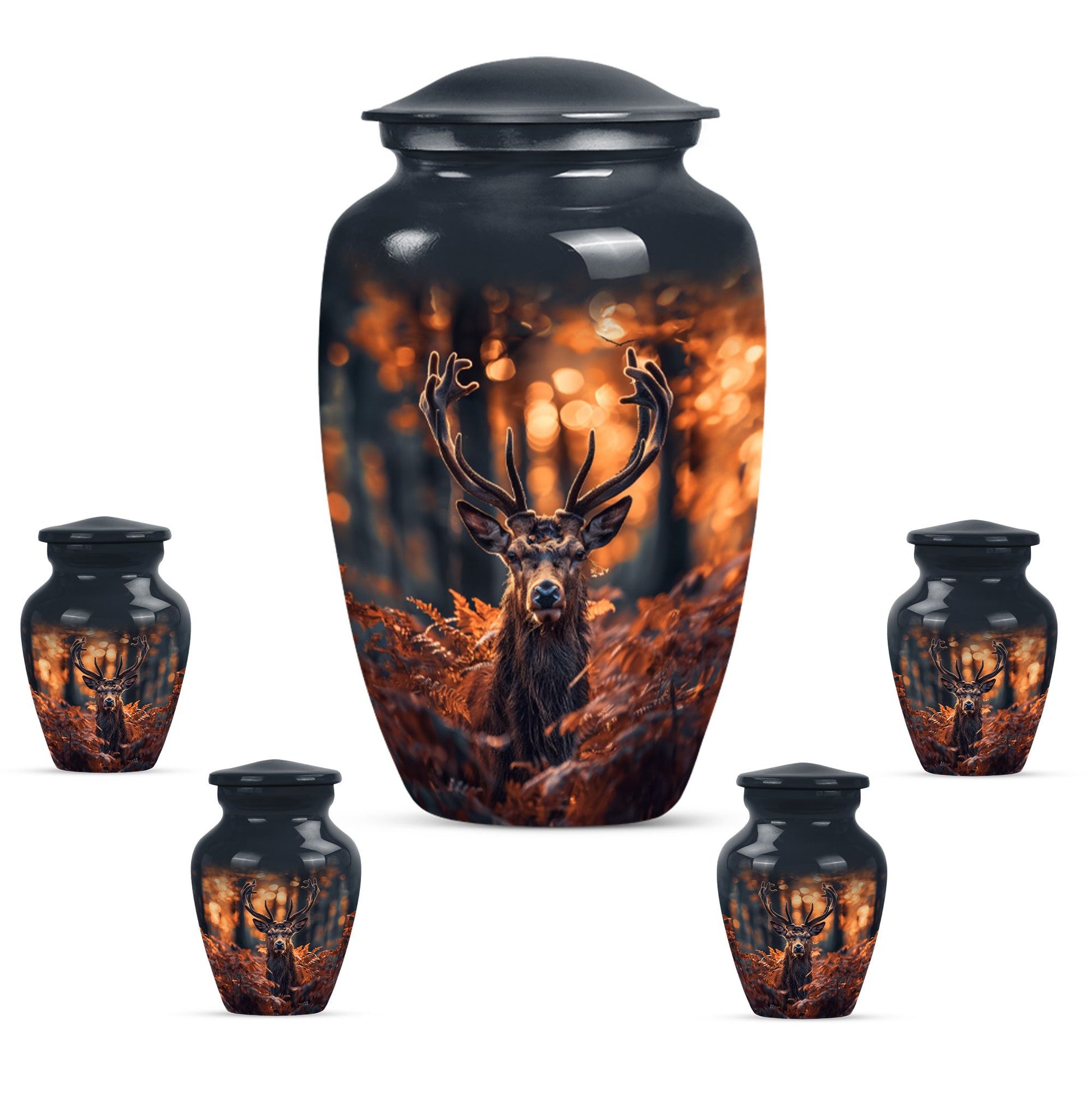 Deer Theme Large Urn With 4 Keepsake Urn