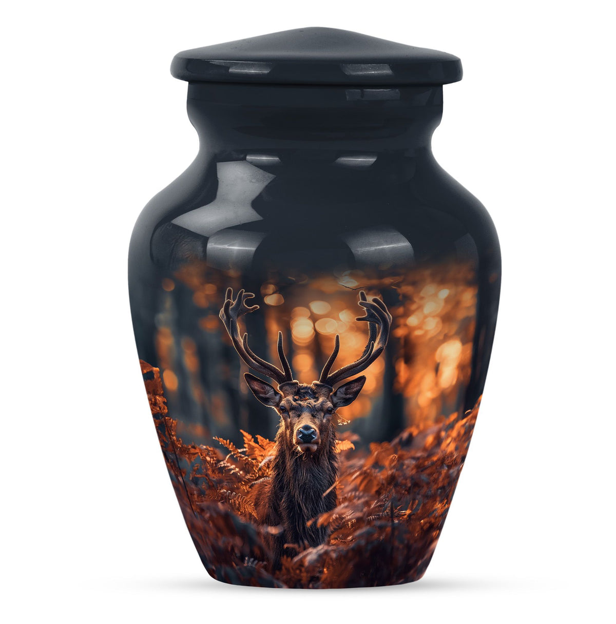 Classic 10-inch aluminium deer urn for ashes.